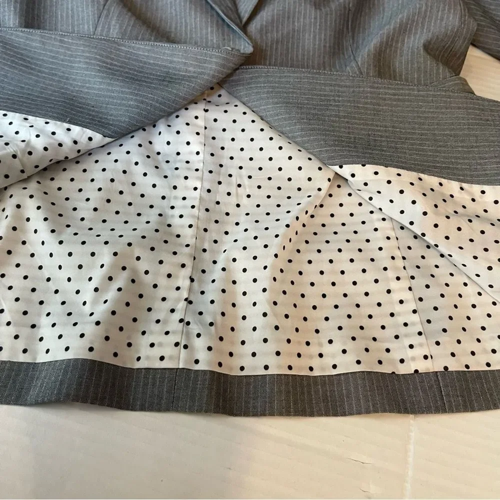Anthropologie Etcetera Gray White Pinstriped Academia Blazer Jacket Size 4
